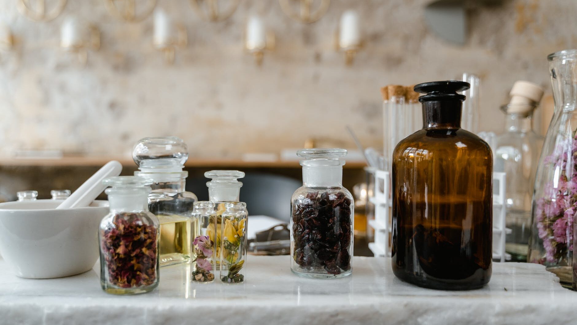 aromatic glass bottles on a flat surface
