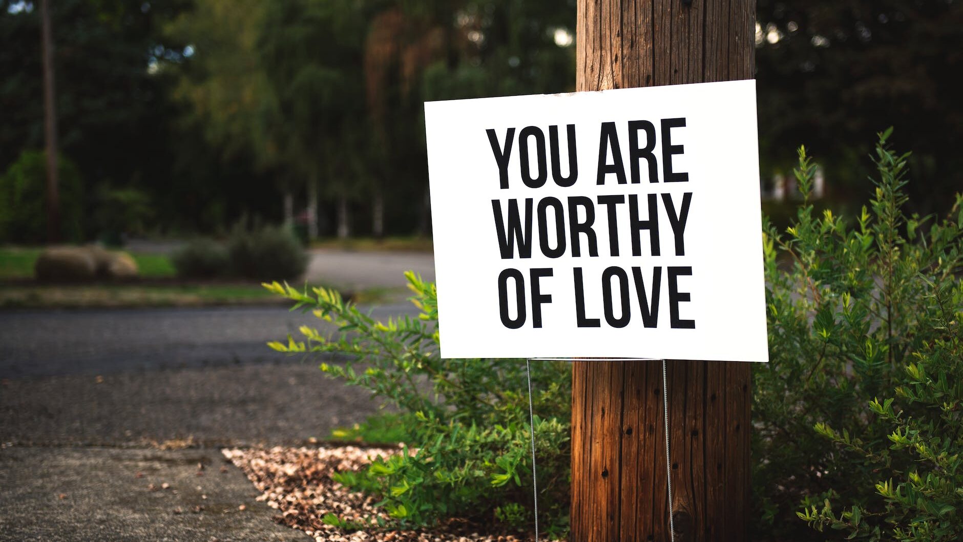 you are worthy of love signage on brown wooden post taken