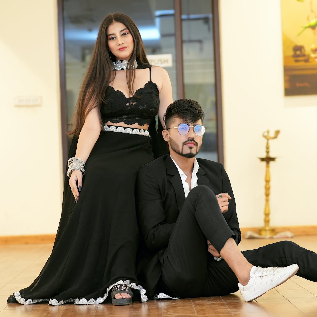 couple in black formal clothes